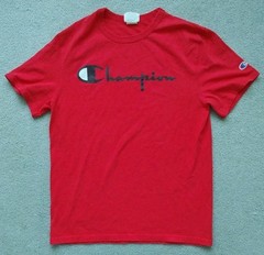 Champion Mens M 100% Cotton Red Tee Shirt Pit 19″ Length 27″