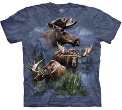 The Mountain Moose Collage Wild Elk Deer Blue Tie Dye Cotton T-Shirt Adult S-5X