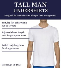 6 White Tall Man LT 42-44 Inch Crew Neck T-Shirts Fruit Of The Loom 107-112 CM