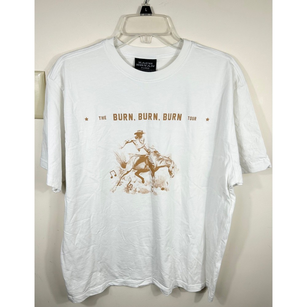 ZACH BRYAN 2023 Burn Tour T Shirt White XLarge Rodeo Cowboy Print Concert Merch