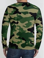 Mesn Camouflage Print Long Sleeve T-shirt Unique Sports Round Neck T Shirts Camo