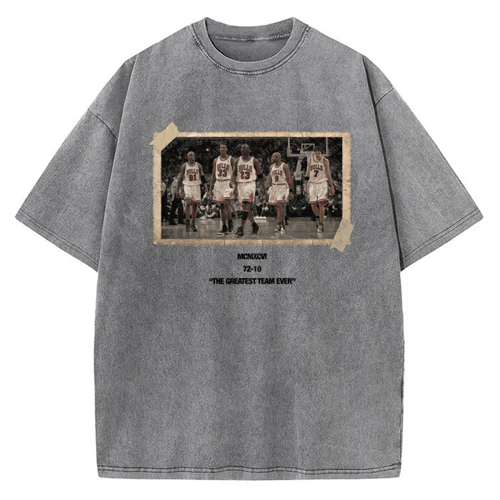 1996 Chicago Bulls Jordan Vintage Photo T-Shirt The Greatest Team Ever 72-10
