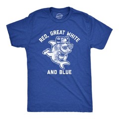 Mens Red Great White and Blue T Shirt Funny 4th Of July Shark USA Patriotic