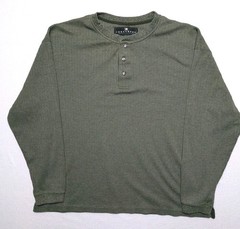 Consensus Sportswear Ribbed Henley Long Sleeve Shirt Size L Mossy Green Cotton