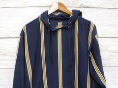 Straight Faded Hooded Shirt Mens Medium Blue & Gold Striped Skinny Fit New