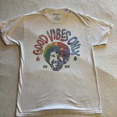 Bob Ross T Shirt Mens M 100% Cotton “Good Vibes Only” w Tie Dye Tee White