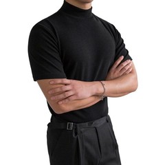 Polyester Spandex Men’s Tight Fit T Shirt Half High Neck Short Sleeve S-3XL