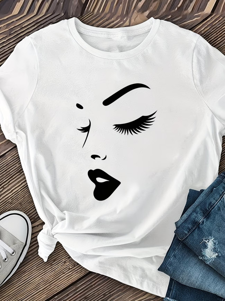 Hand-Painted Half-Face Women’s T-Shirt – Soft Breathable Machine Washable Fabric