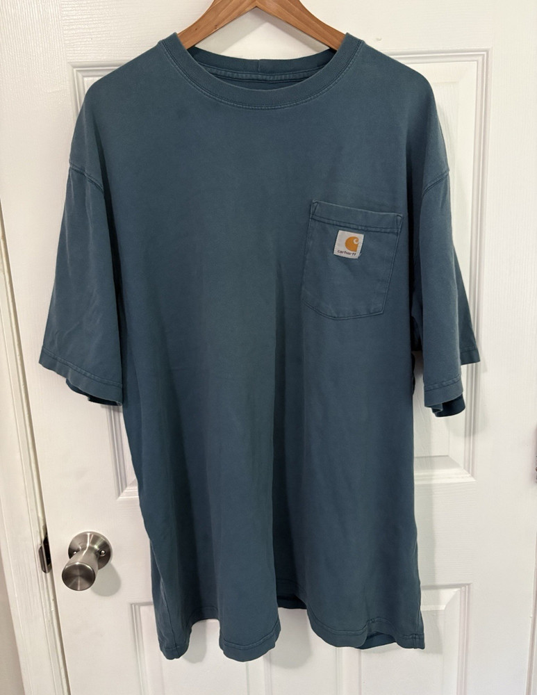 Carhartt Blue Solid Pocket Logo Short Sleeve Crew Neck T-Shirt Men 2XL