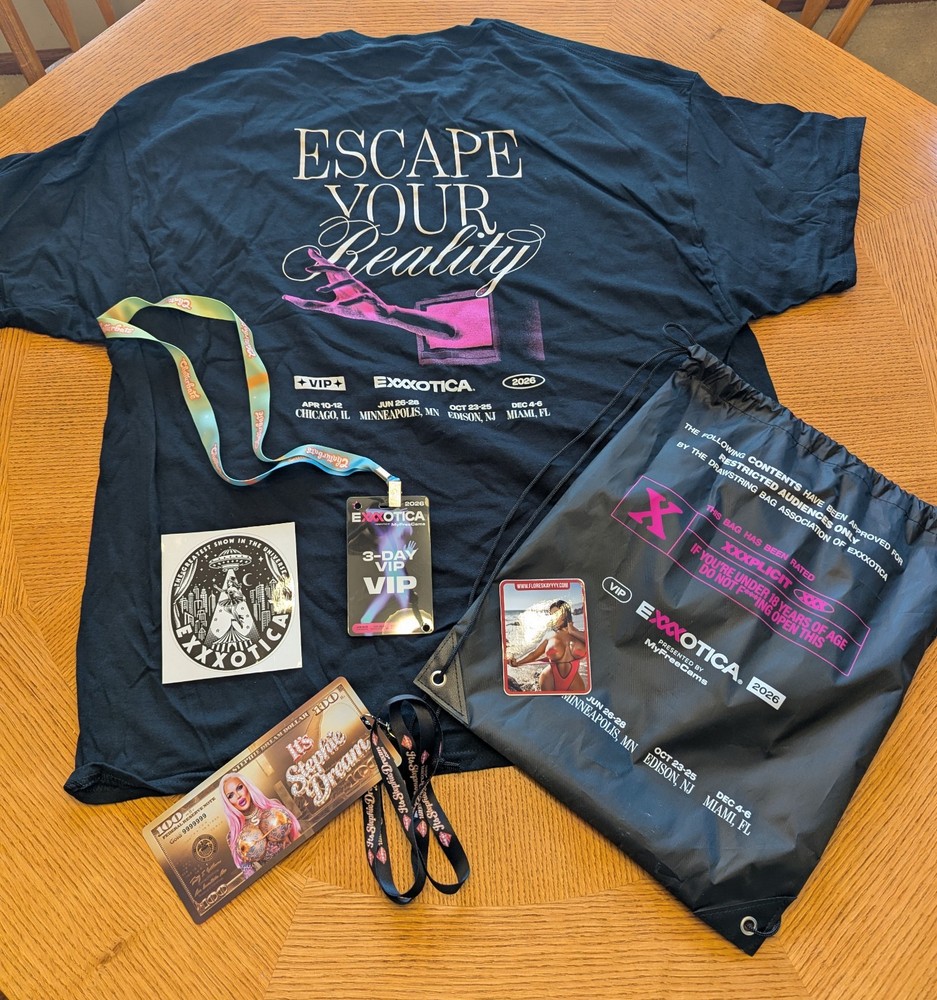 Exxxotica 3XL T-Shirt , 3-Day VIP Pass , Lanyard and Swag Bag , etc