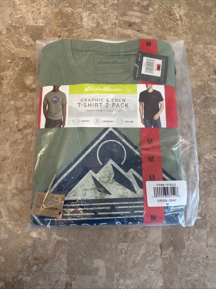 Eddie Bauer Men’s Graphic & Pocket T-Shirt 2 Pack Green/Charcoal Medium M