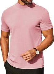 Mens Premium Cotton Short Sleeve Mock Turtleneck Half Neck Basic Tee Casual Fit