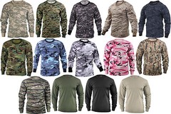 Camo Long Sleeve T-Shirt Tactical Military Crew Tee Undershirt Army Camouflage