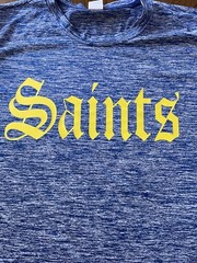Men’s T Shirt XL Royal Blue Gray Saints Logo Yellow Short Sleeve Moisture Wickin