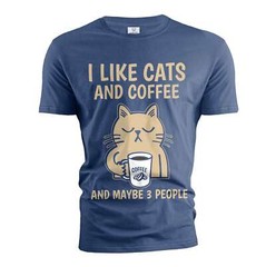 Funny Coffee and Cats T-shirt I like cats coffee and maybe 3 people shirt