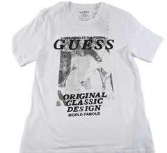 GUESS Mens T-Shirt New S White Front Graphic Logo Original Classic Design Slim