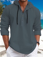 Men Classic Casual Slim Hooded Long Sleeve Top Button Lightweight Outdoor Shirts