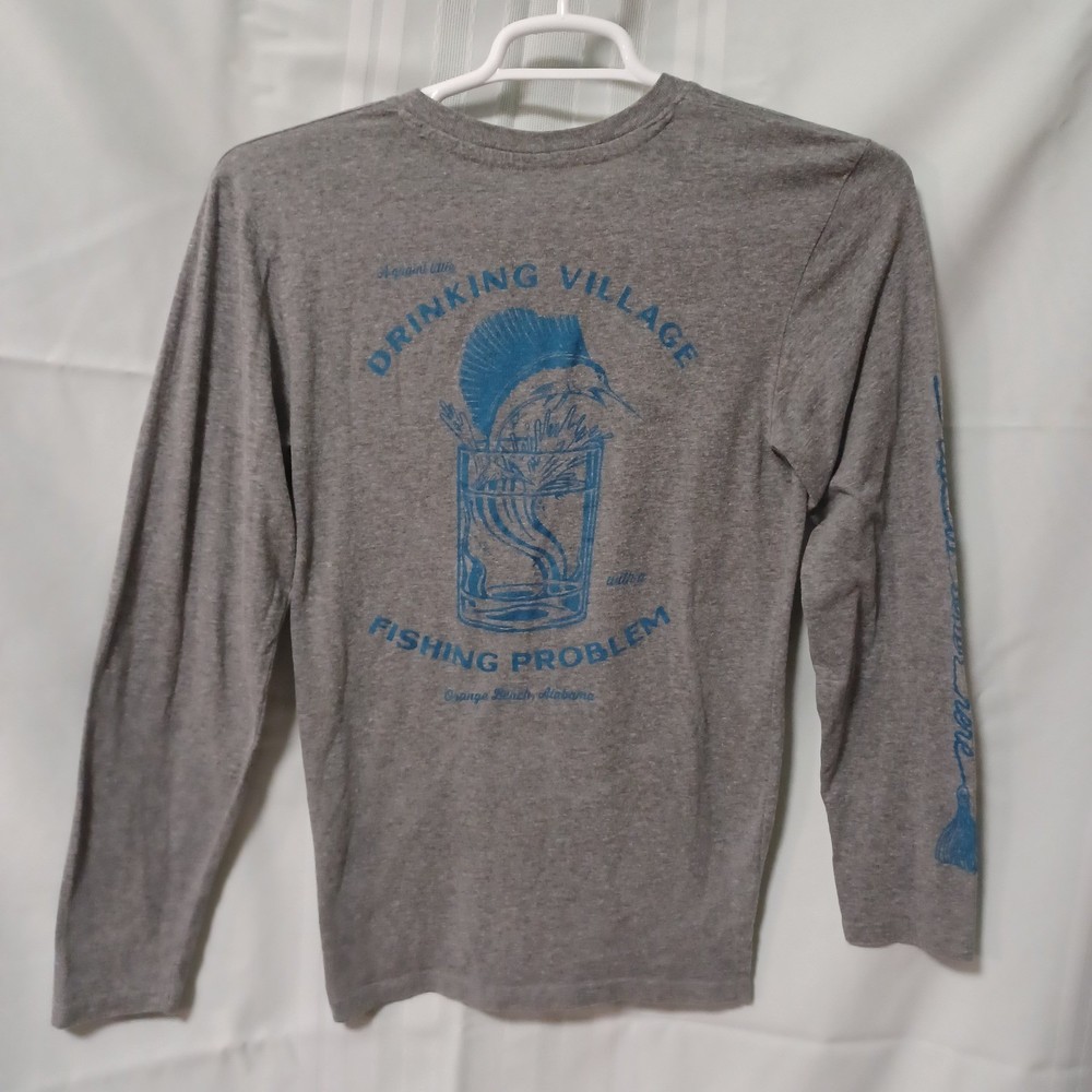 LAT Apparel Oso Orange Beach Alabama Fishing Graphic Long Sleeve Tee Gray Small