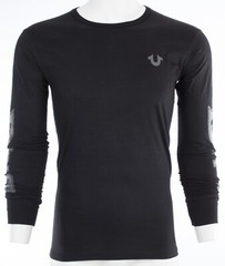 $99 TRUE RELIGION Black MOTO PUFF Horseshoe Long Sleeve Designer Graphic T-shirt