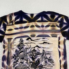 Legian Bali Shirt Mens Large L Purple Tie Dye Batik Abstract Henley Short Sleeve