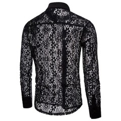 Men’s Hollow Out Lace Shirt Nightclub Stage Party Long sleeved Shirts Dress Tops