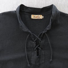 Garras Shirt Mens XL Black Cotton Gauze Lace Up Mexican Festival Beach Casual