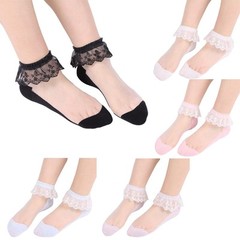 Womens Cute Lace Ruffle Socks Kawaii White Frilly Socks for Girls Ultra Thin …