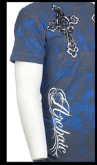 ARCHAIC by AFFLICTION Blue Grey STONE RANGER Short Sleeve Slim Fit T-shirt NWT