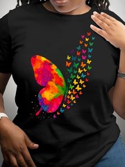 Women’s Round-neck Short-sleeve T-shirt Butterfly Print Casual Fashion T-shirt √