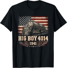 Big Boy 4014 Train Engineer Steam Train American Flag July 4 T-Shirt