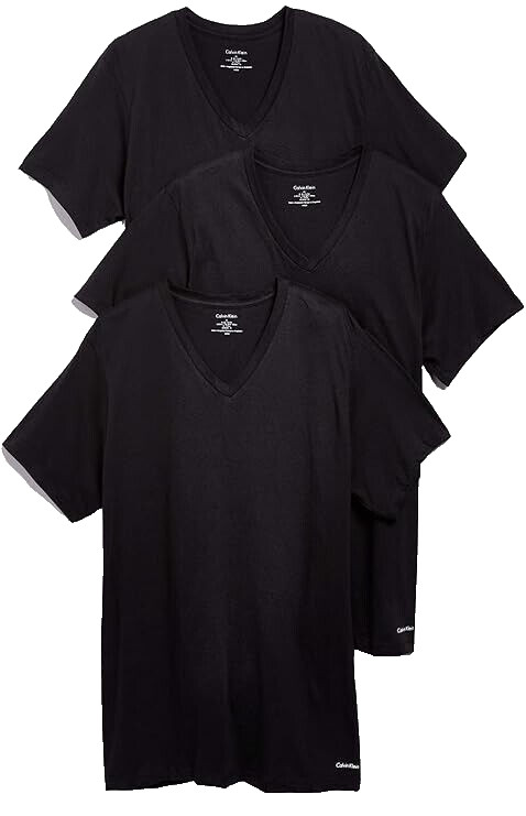 Calvin Klein Men’s 3-Pack Cotton V-Neck Classic Slim T-Shirt Black Small
