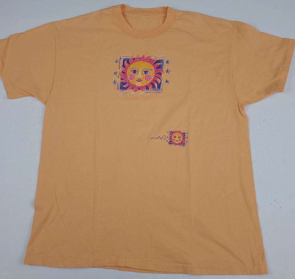 Vintage 90s Mackinac Island Sun Art Print T Shirt Rare Vtg USA Michigan Outdoor