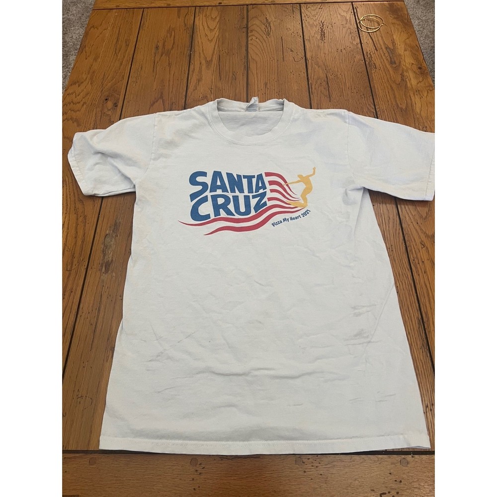 Santa Cruz Pizza My Heart 2021 T-Shirt Port & Company White Small Surfer Graphic