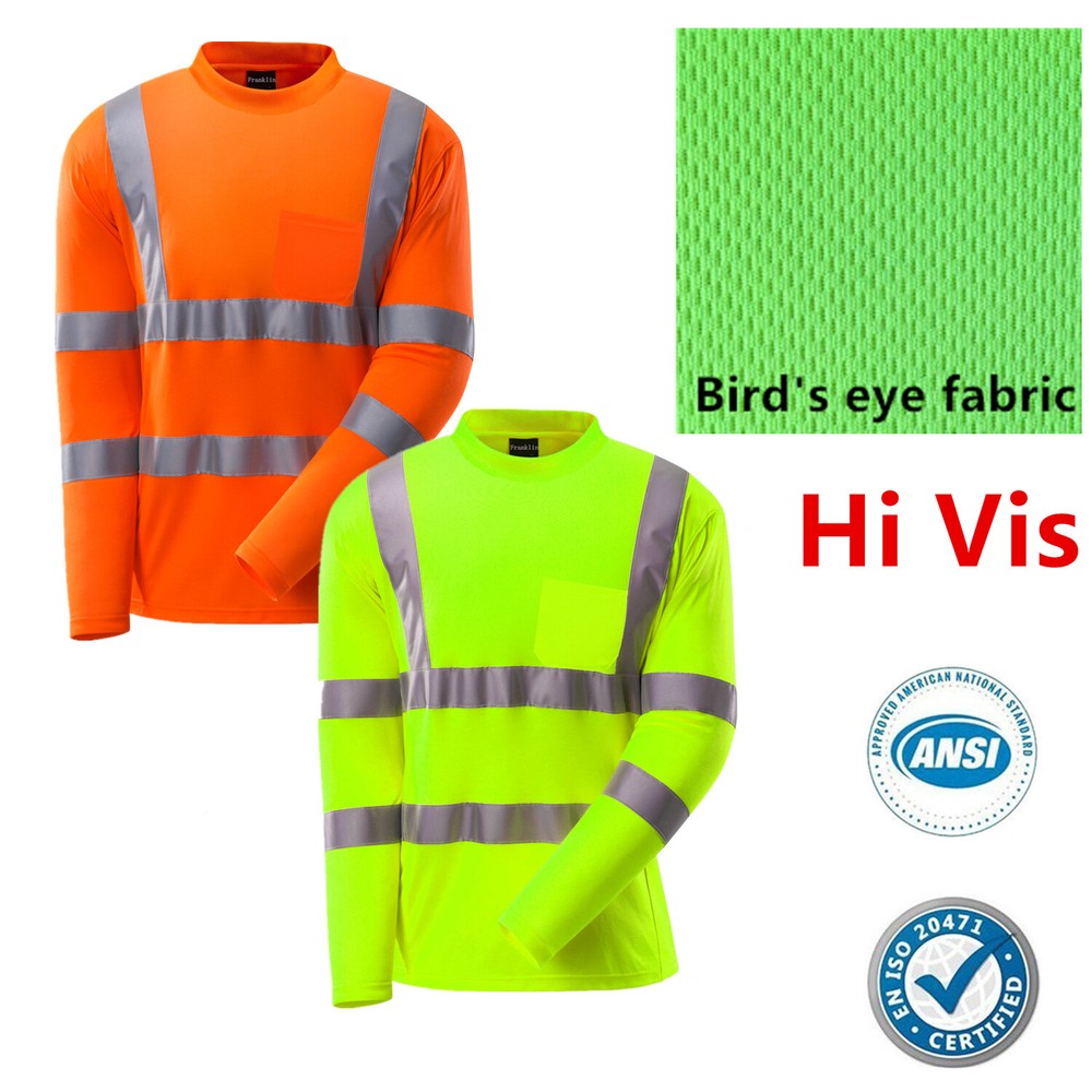 Hi Vis ANSI Class 3 Reflective Safety Work Long Sleeve T Shirts High Visibility