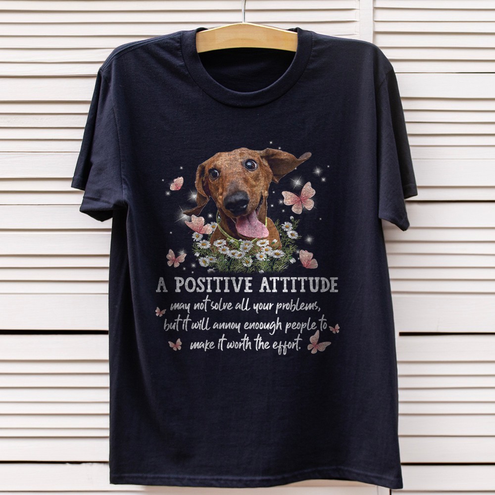Dachshund Positive Attitude Unisex Black T-shirt S-3XL