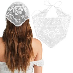 , Bride Lace Headscarf – White Embroidered Tulle Head Scarf | Bachelorette Pa…