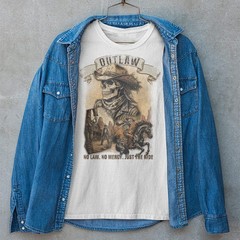 Outlaw Cowboy Skull Unisex T-shirt | Vintage Western Skeleton Horse Rider Shirt