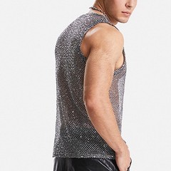 Mens Mesh Tank Top Glitter Muscle Tank Vacation Clothing Slight Stretch Clubwear