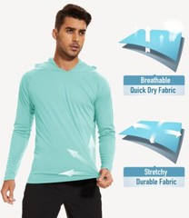 UPF50+ Mens Outdoor Fishing Hoodie Sun Block Skin Protection Long Sleeve T-Shirt