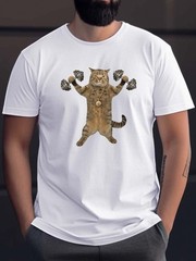 Casual Tee Men’s Fitness Cat Graphic Tee – Casual Short Sleeve T-Shirt