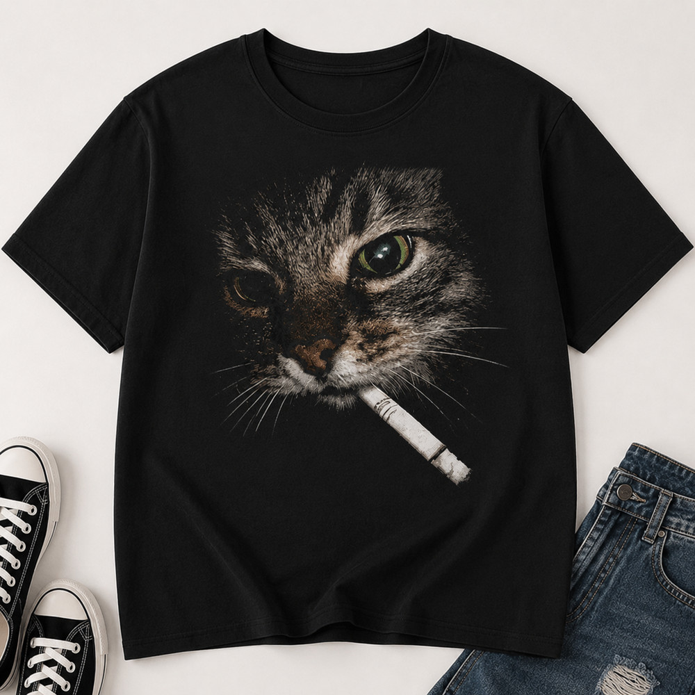 Funny Smoke Cat Meme Shirt Animal Graphic T Shirt Unisex
