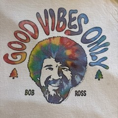 Bob Ross T Shirt Mens M 100% Cotton “Good Vibes Only” w Tie Dye Tee White