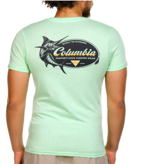 COLUMBIA Mens PFG Green Cotton Graphic S/S T-SHIRT M (38-40″) NWT