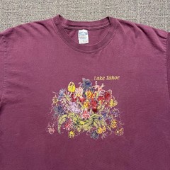 Vintage 90s Lake Tahoe Souvenir T Shirt Mens XL Burgundy Floral Graphic Cotton