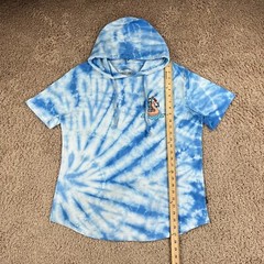 DIKOTOMY Blue White Tie-Dye Hooded Skeleton Flamingo Graphic T-Shirt Mens L