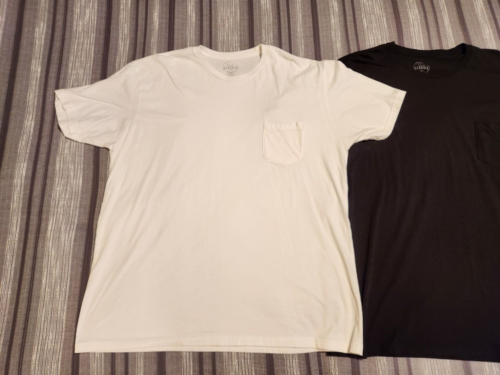 😎2-Pack Premium True Classic Quality Crew Neck POCKET T-Shirts Black White XXL