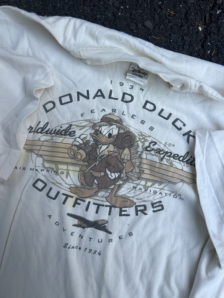 VTG 90s DONALD DUCK OUTFITTERS Safari DISNEY STORE Single Stitch T shirt 2XL XXL