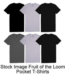 6 Fruit Of The Loom XL 46-48 Black Gray Pocket T-Shirts EG 117-122 CM