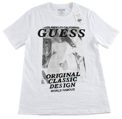 GUESS Mens T-Shirt New S White Front Graphic Logo Original Classic Design Slim