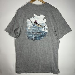 Guy Harvey Mens Shirt Large Gray Graphic Pocket Tee Marlin Fishing Short Sleeve